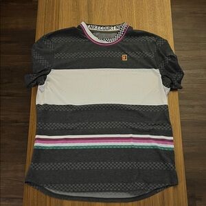 Nike Men's Dark Gray and White Striped Tee